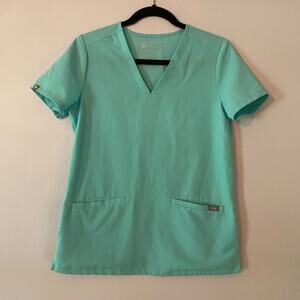FIGS Fresh Aqua Blue Casma Scrub Top Two Pocket Uniform Nurse Dr Women's size XS